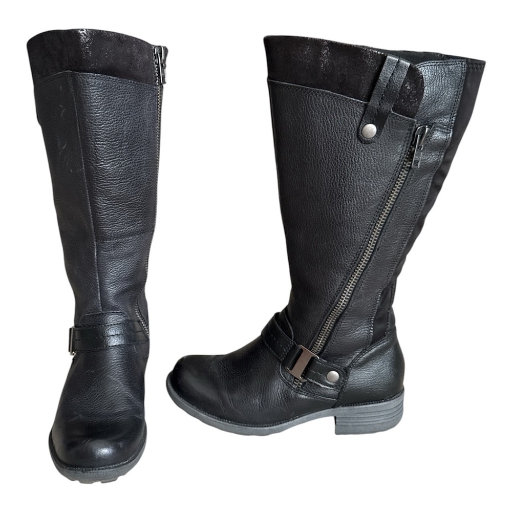 Earth Origins Portia Leather Women Black Wide Leather Zipper Knee High Boots 6.5